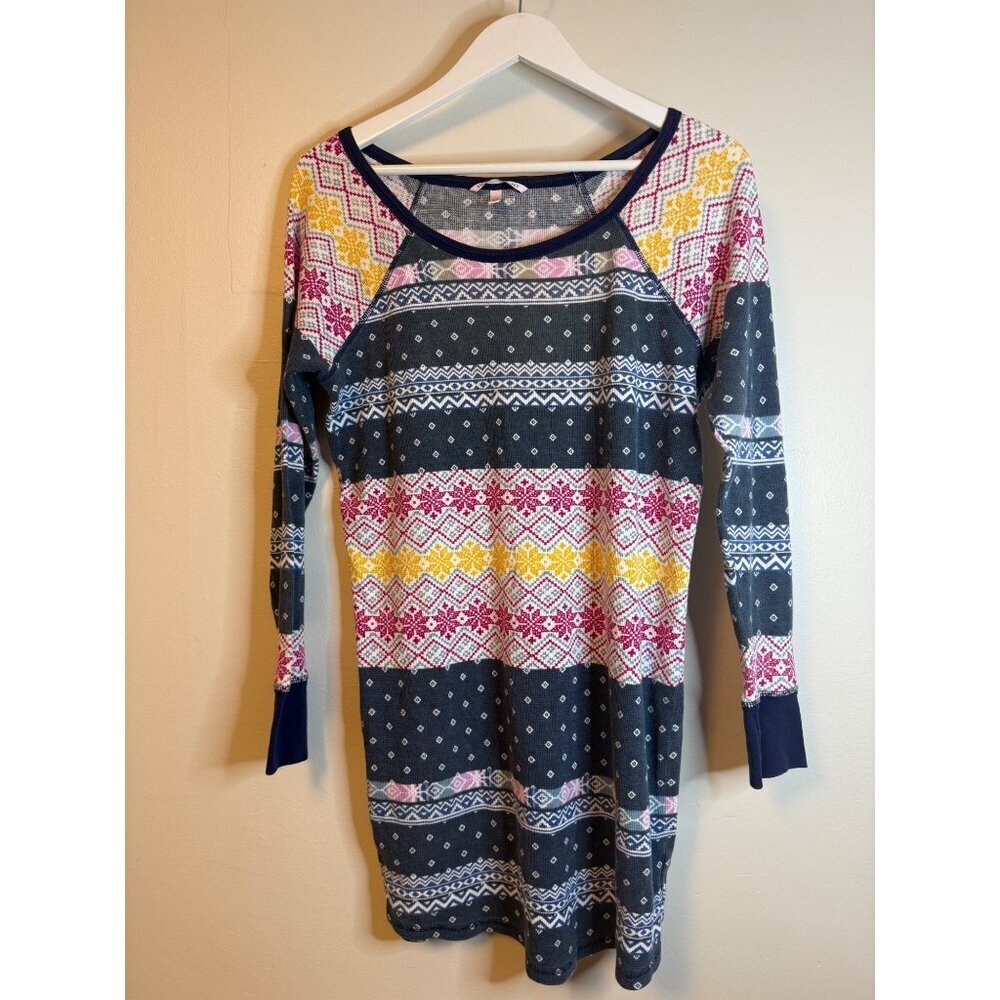 Victorias Secret Womens Fair Isle Print Thermal Pajama Sleep Shirt Navy Multi-Co